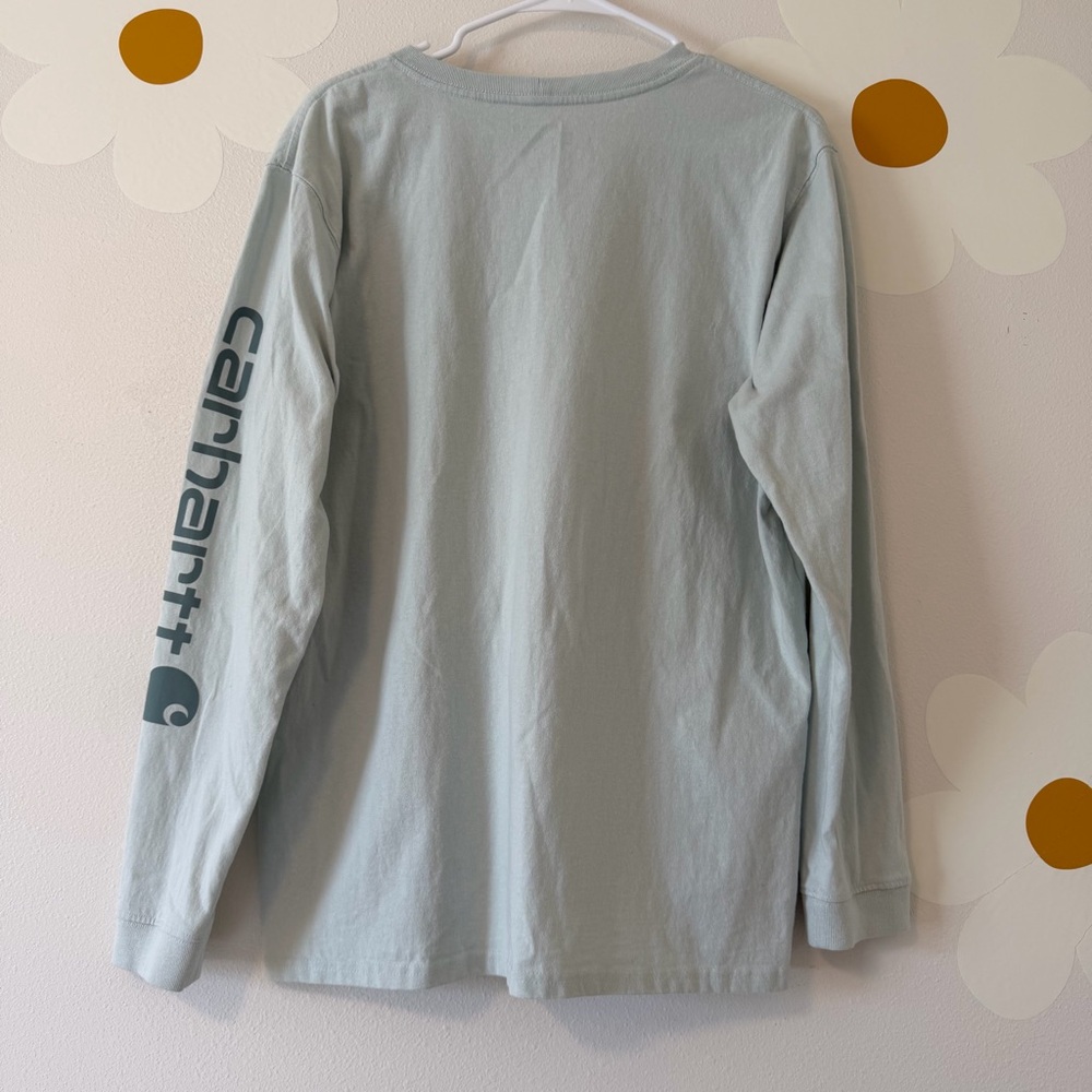 EUC Carhartt Heavyweight Dearborn Loose LS Logo Sleeve Long Sleeve T-Shirt Mint - Picture 6 of 10